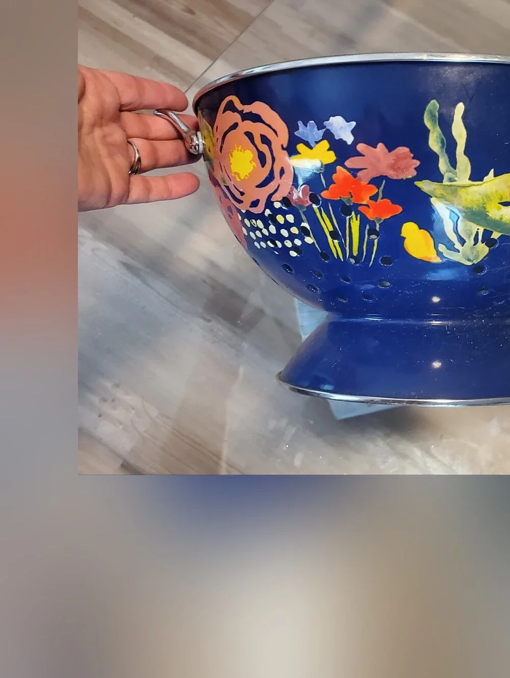 NWT Pioneer Woman Hand-Painted Navy Floral Enamel Colander